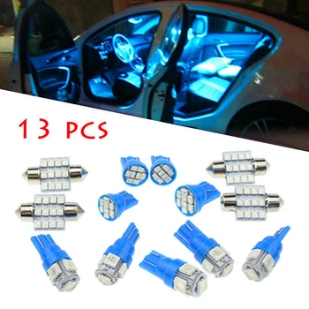 13pcs Auto Vehicul Auto Interior 12V Albastru T10 LED Pentru Dom Hartă Usa torpedo Lampa plăcuței de Înmatriculare Accesorii Kit Universal