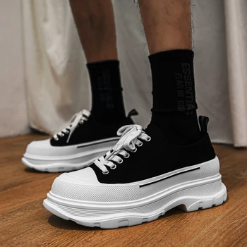 2022 Primavara Toamna Străzile Britanice Stil Bărbați Pantofi De Panza Negru Alb Amestecat Culoare De Moda De Zi Cu Zi În Aer Liber Banchet Hombre A Crescut