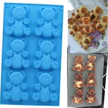 6 Găuri 3D Minunat Ursul Forma de Tort Mucegai Mucegai Silicon de Copt Instrumente de Bucătărie Fondant Tort Mucegai de Culoare Albastru Provizii