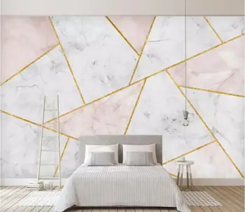 Bacal 3D Tapet Modern, Simplu Geometrice Abstracte Marmură Roz Foto picturi Murale de Aur Linie Dormitor Impermeabil 3D Autocolant