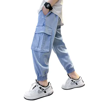 Baieti Blugi 2022 Vara Fierbinte Oferte de Stil Casual Denim Subțire Pantaloni cu Buzunar pentru Copii Albastru Streetwear Cool Pantaloni de Înaltă Calitate
