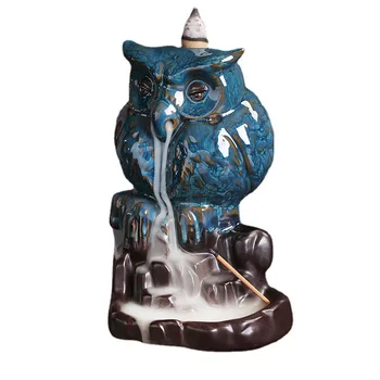 Ceramica Blue Owl Refluxul Arzător De Tămâie Creative Pasăre Alpine Curge Fum Cascada Tămâie Titularul Zen Ornamente Decor Acasă