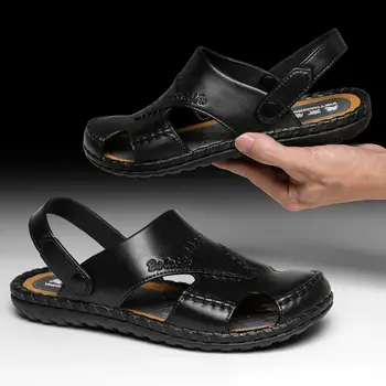 De înaltă Calitate Moda Barbati Sandale Nou Respirabil cu Dublă utilizare din Piele Sandale Casual Toe Cap Munca de Sport Slide-uri pentru Bărbați