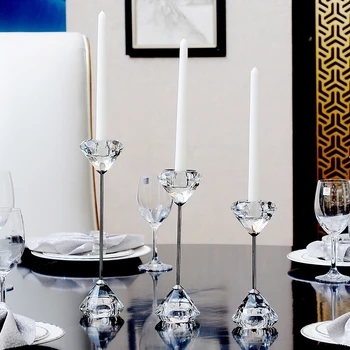 Europene Sticla Cristal Transparent sfesnice de masa lumanari Nunta masă centrală Candelabre Decoratiuni Acasă