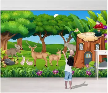 Foto personalizat tapet, picturi murale 3d tapet pentru pereți 3 d Desene animate Pădure cerb, iepure de casă cameră pentru copii de fundal gazete de perete