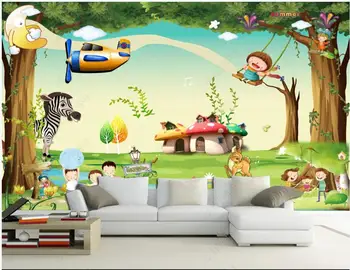 fotografie tapet 3d pe perete personalizat murală copil de Desene animate camera casă de ciuperci avion decor acasă Tapet pentru pereți în rulouri