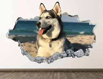 Husky Perete Decal - Câine 3D Distrus Arta de Perete Autocolant Decor Camera pentru Copii Vinil Acasă Poster Cadou Personalizat KD745