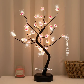 LED-uri impermeabil Cires Copac Bonsai Lampa Decorativa Frumos Copac Floare de Cires, Lumina pentru Casa Dormitor Dormitor Decor de Masă