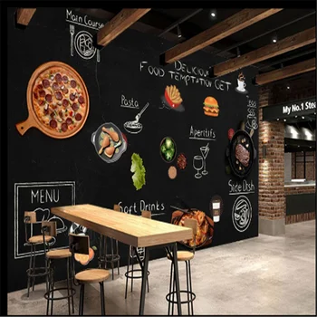Personalizat Hamburger, Pizza, Snack Bar Hârtie de Perete 3D Burgeri de Vest Restaurant Fast-Food Fundal negru pictura Murala de Perete Wallpaper 3D