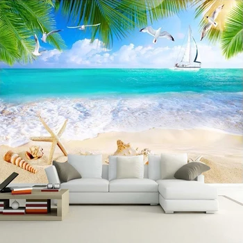 Personalizat Murale 3D Tapet de Vară, Plajă cu Nisip Scoici Peisaj Natura Poster Photo Pictura pe Perete Camera de zi Dormitor Decor Acasă