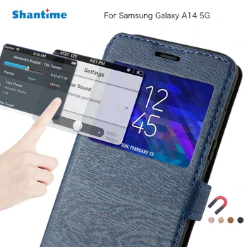 PU Caz de Telefon Pentru Samsung Galaxy A14 5G Caz Flip Pentru Samsung Galaxy A14 5G Fereastra de Vizualizare Cartea Caz Moale TPU Silicon Capac Spate