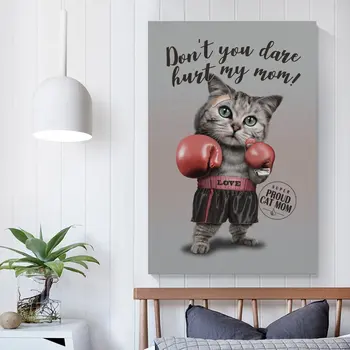 Păsărică Drăguț Boxer Mândru Cat Mama Panza Pictura, Moda, Arta De Perete Poster Camera De Zi Dormitor Decorațiuni Murale