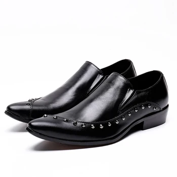 sapato masculino pantofi de vara negru cu țepi mocasini împânzit elegant lucrate manual mens italiană pantofi barbati din piele pantofi rochie de sex masculin