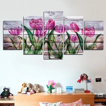 Tulip Panza Pictura Flori Acasă Imagini Decor de Perete pentru Camera de zi Decor Plante Postere si Printuri 5 Piese Set de Arta de Perete