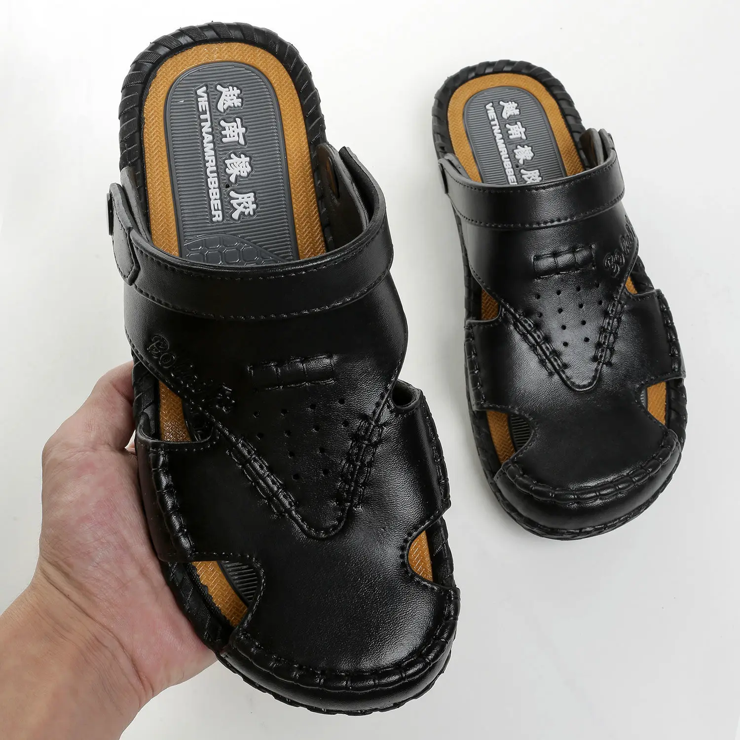 De înaltă Calitate Moda Barbati Sandale Nou Respirabil cu Dublă utilizare din Piele Sandale Casual Toe Cap Munca de Sport Slide-uri pentru Bărbați 1