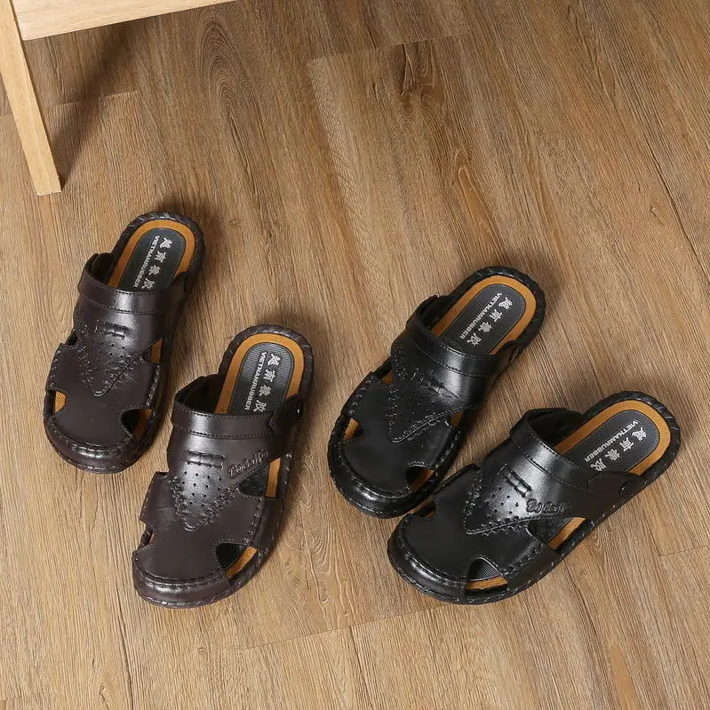 De înaltă Calitate Moda Barbati Sandale Nou Respirabil cu Dublă utilizare din Piele Sandale Casual Toe Cap Munca de Sport Slide-uri pentru Bărbați 5