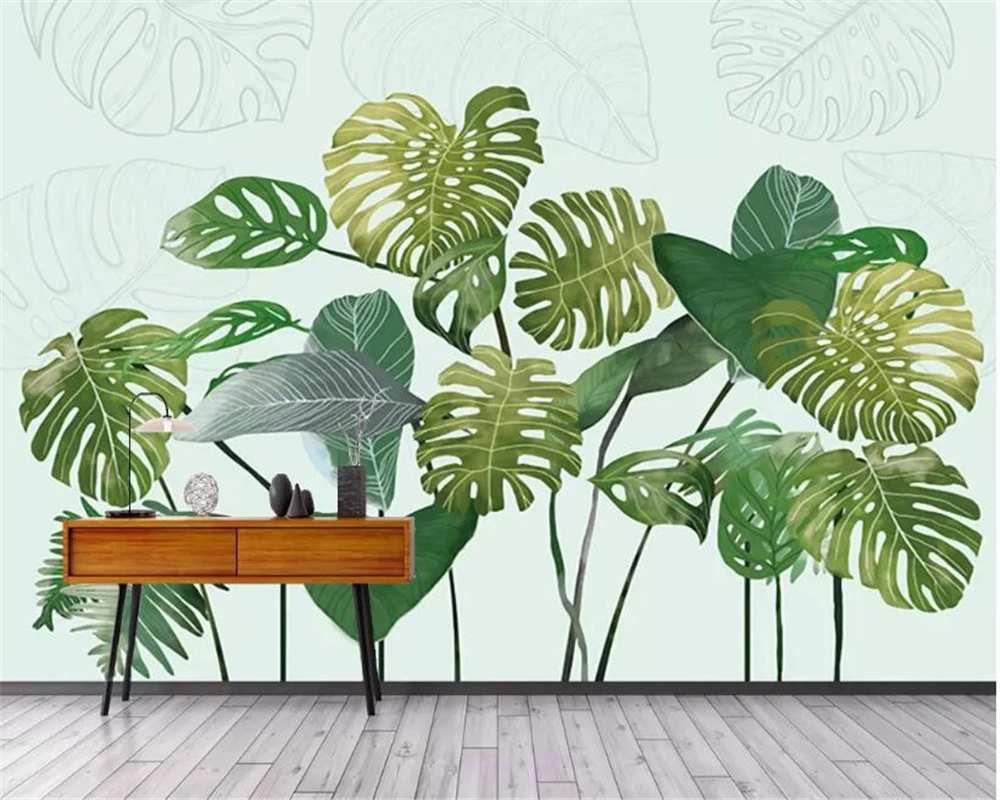 Beibehang Personalizate de înaltă calitate, material mătase 3d tapet pictate manual HD frunze de banane plante living tapet de perete 3d 0