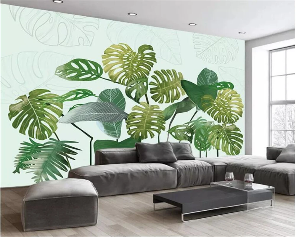Beibehang Personalizate de înaltă calitate, material mătase 3d tapet pictate manual HD frunze de banane plante living tapet de perete 3d 1