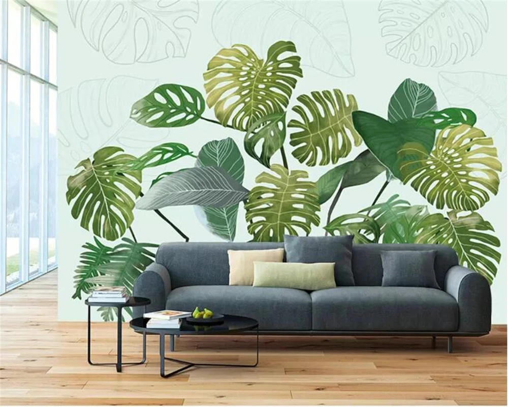 Beibehang Personalizate de înaltă calitate, material mătase 3d tapet pictate manual HD frunze de banane plante living tapet de perete 3d 2