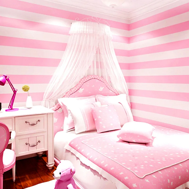 Contemporan și contractate coreean tapet cu dungi Roz printesa camera copiilor dulce fata de camera de dormitor tapet non-țesute 0
