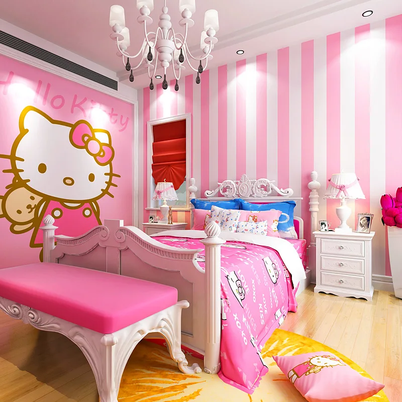 Contemporan și contractate coreean tapet cu dungi Roz printesa camera copiilor dulce fata de camera de dormitor tapet non-țesute 2