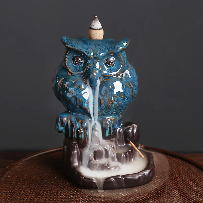Ceramica Blue Owl Refluxul Arzător De Tămâie Creative Pasăre Alpine Curge Fum Cascada Tămâie Titularul Zen Ornamente Decor Acasă 1