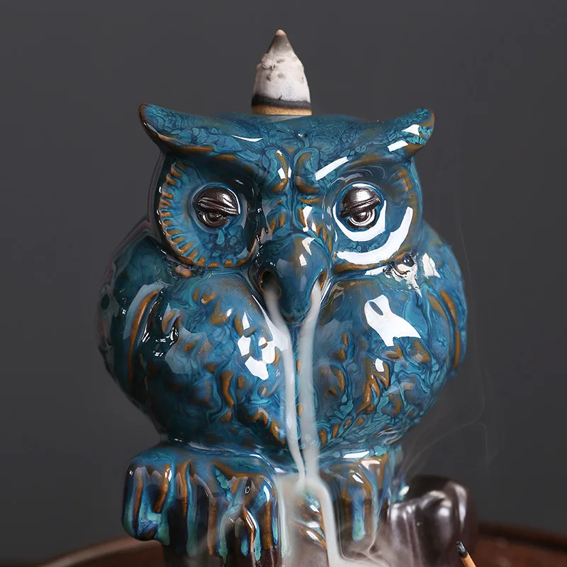 Ceramica Blue Owl Refluxul Arzător De Tămâie Creative Pasăre Alpine Curge Fum Cascada Tămâie Titularul Zen Ornamente Decor Acasă 2