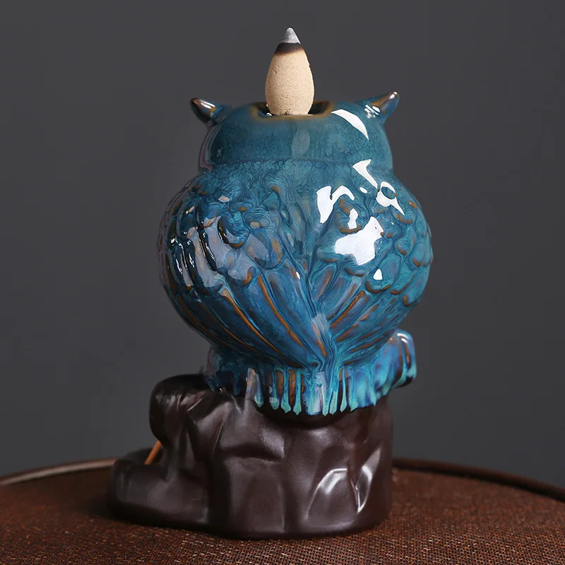 Ceramica Blue Owl Refluxul Arzător De Tămâie Creative Pasăre Alpine Curge Fum Cascada Tămâie Titularul Zen Ornamente Decor Acasă 4
